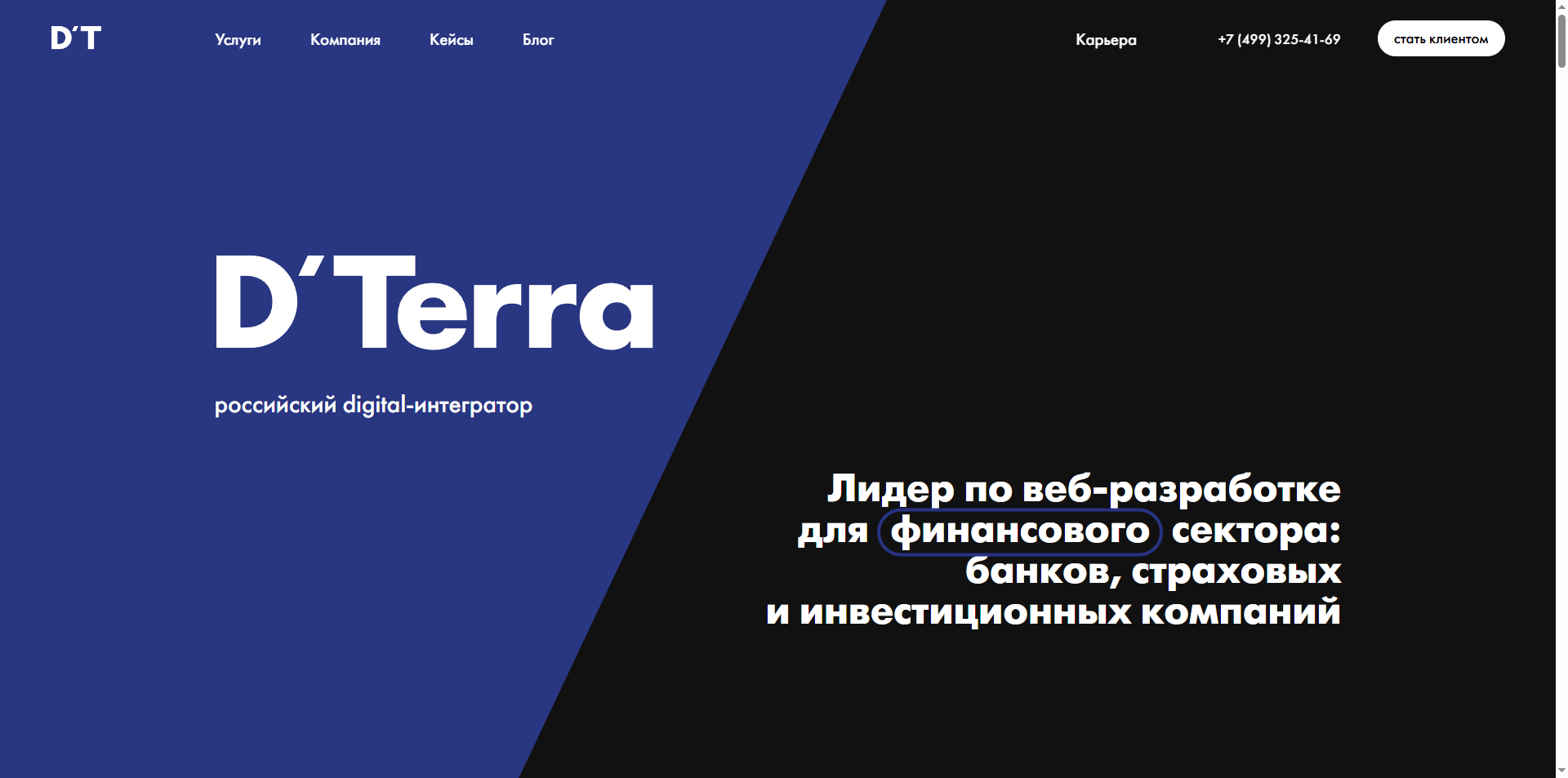 Скриншот первого экрана сайта D'Terra